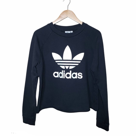 adidas Tops - Adidas Trefoil Logo Spell Out Sweatshirt Size XL Cropped Pullover
